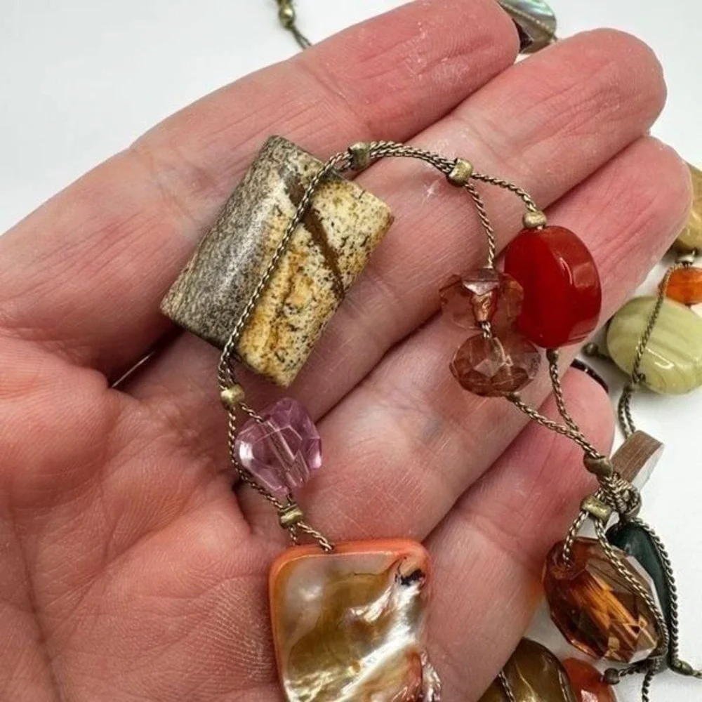 Lia Sophia mother of pearl, glass, tigers eye, picture jasper beaded necklace!